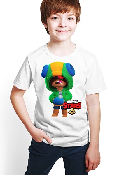 hilon Brawl Stars Leon Boy's White T-shirt - Ψηφιακή εκτύπωση, E-03
