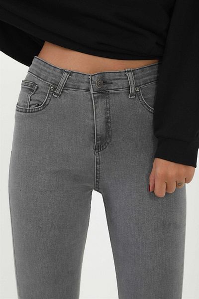 LAMİRA Gray Skinny Slim Leg High Waist Flexible Jean