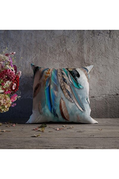 Sakallı Set of 4 Throw Pillow Cases with Lucky Feather Pattern