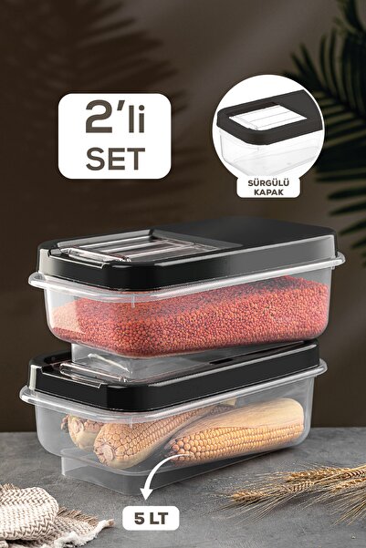 Meleni Home 2'li Set 5 Lt Bakliyat Saklama Kabı - Kayar Kapaklı Erzak Saklama...