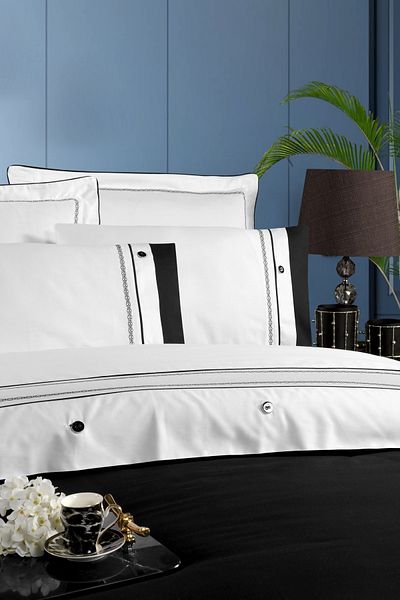 Silkarea Octavia 100% Cotton Satin Duvet Cover Set – with Elastic Sheet, King Size Xl, Black-White