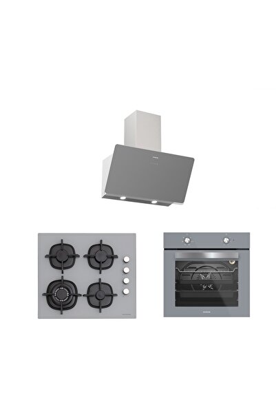 Silverline 3'lü Gri Cam Ankastre Set (3457 Soho 60 Gri+cs5429s01+bo65e1s01)