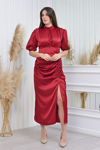 CİXAPLE Satin Balloon Sleeve Draped Dress