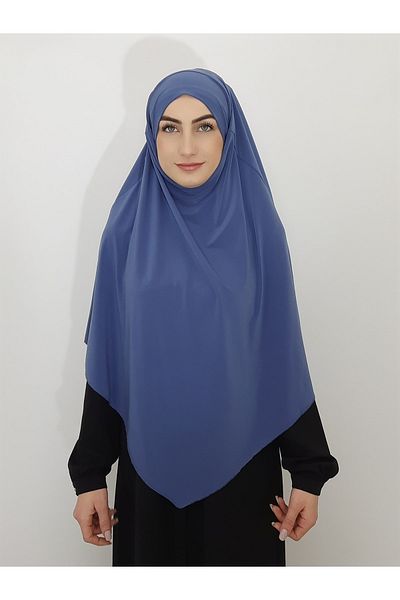 Ayselcehobi Suffle Ready Tied Peceli Large Scarf Hıjap Suitable for Hajj and Umrah Indigo