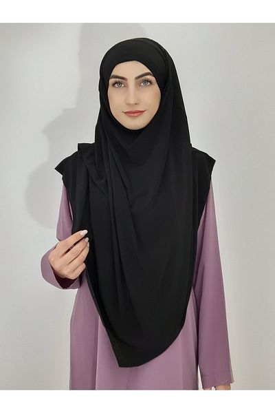 Ayselcehobi Souffle Ready Tied Peceli Large Scarf Suitable for Hijab, Hajj and Umrah Black
