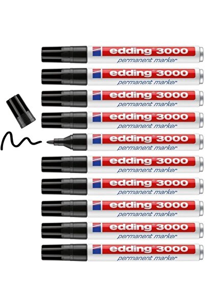 Edding 3000 قلم تحديد دائم أسود - 10 أقلام - 1.5-3 مم طرف دائري