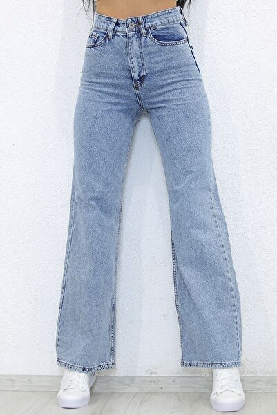 DRC trend Snow Wash Blue Lycra Super High Waist Loose Jeans Palazzo Trousers