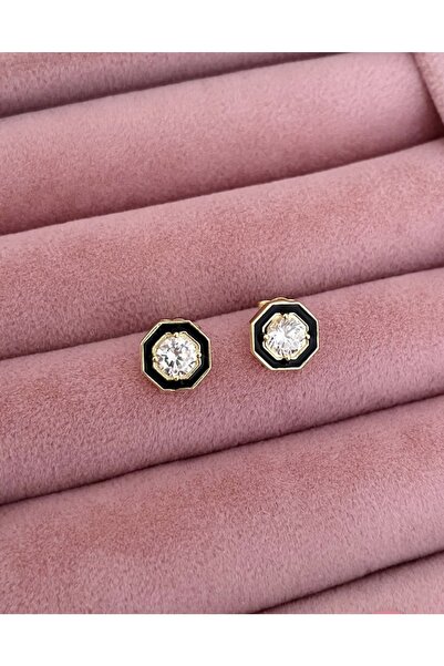 emy by emel luxury silver jewelry Altın Kaplama Baget Taşlı Küpe 925 Ayar Gümüş