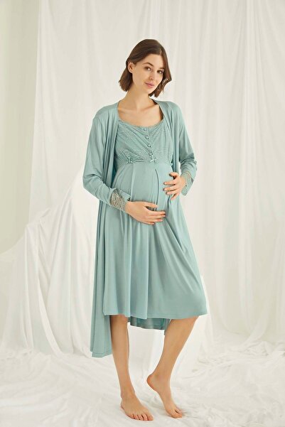 lohusahamile Зелений мереживний халат для породіллі Monamise 18467