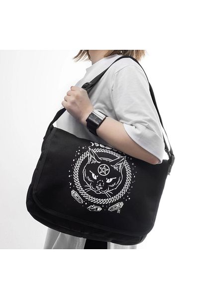 Gofeel Gothic Black Colored Large Internal Volume Unisex Messenger Bag