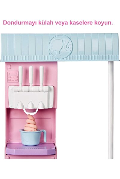 Barbie Dondurma Dükkanı Oyun Seti, 30 Cm Sarışın Bebek, 2 Kutu Oyun Hamuru, 2 Kase, 2 Külah, 3 Dekor
