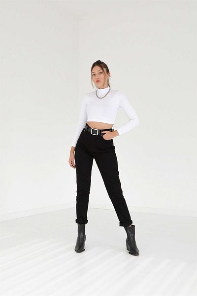 LİMABEL Sendy Black Colorfast Mom Jean Women's Boyfriend High Waist Power Lycra