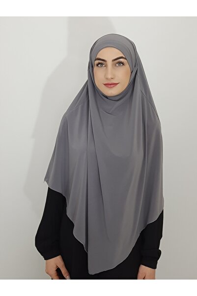Genel Markalar Hazır Sufle Baglamalı Pratık Peceli Büyük Esarp Khimar Gri Renk