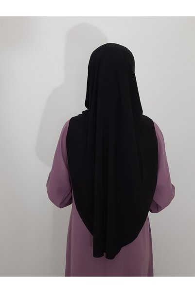 Generic Brand Pânză de rugăciune Khimar, eșarfă mare gata făcută, model Malaezia, țesătură nisipoasă neagră pentru hijap, Hac Umrah