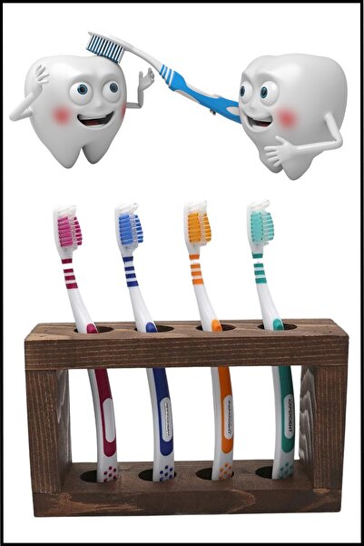 OverPazar فرشاة أسنان خشبية، حاوية فرشاة الأسنان، ترتيب الحمام، حاوية معجون ا...