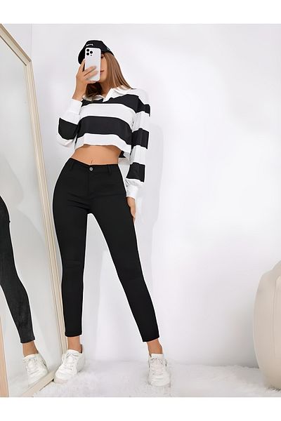 Trn JNS Pantaloni de damă Alena Black Comfort Lycra Skinny Jean Denim skinny