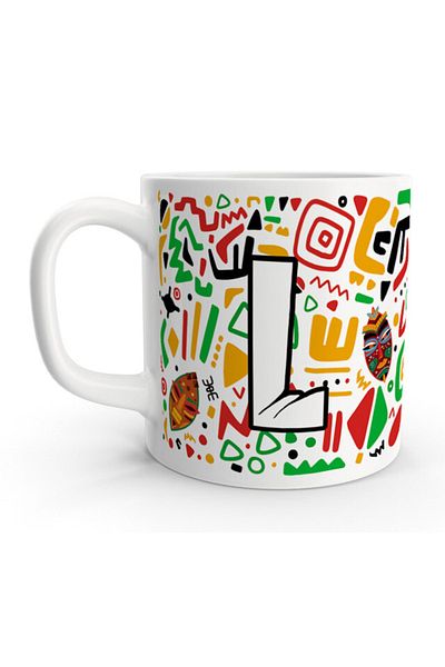 Rock'n Fox Letter L African Ethnic Abstract Colorful Letter Mug