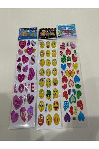 BONBON 3 coli autocolante de lux în relief cu inimioare și fețe zâmbitoare