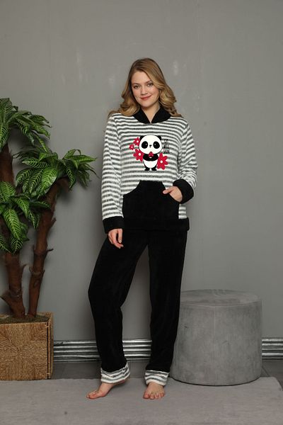 Lady Set de pijamale Wellsoft cangur cu imprimeu panda neagră