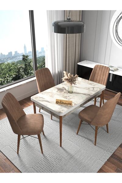 Kaffahome Efes 70x110 Yemek Masası Takımı Mutfak Masası Takımı Sabit Masa 4 S...