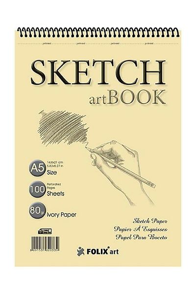 FOLİX ART Sketchbook 90 gr A5 100 Sheets Ivory Sketchbook with Spiral Folix12