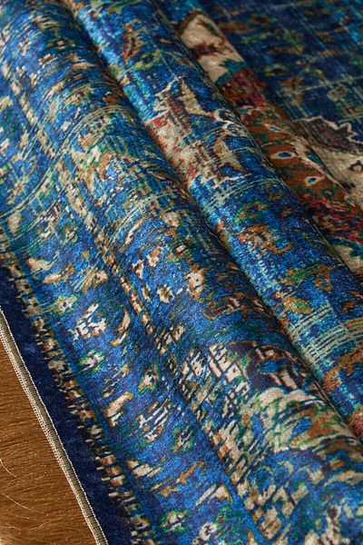 Bursa İpek Blue Velvet Carpet Prayer Rug