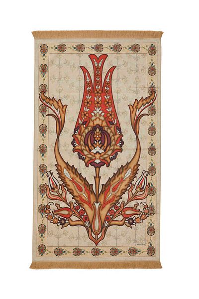 Bursa İpek Beige Velvet Rug Prayer Rug