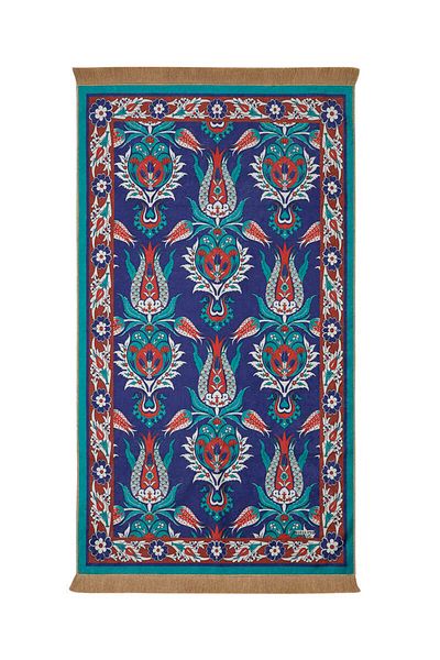 Bursa İpek Navy Blue Velvet Rug Prayer Rug
