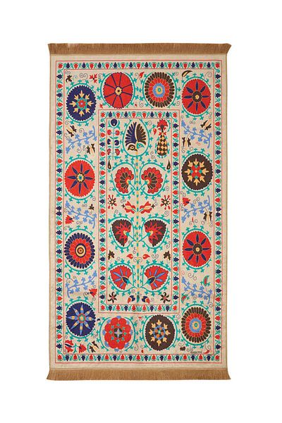 Bursa İpek Cream Velvet Rug Prayer Rug