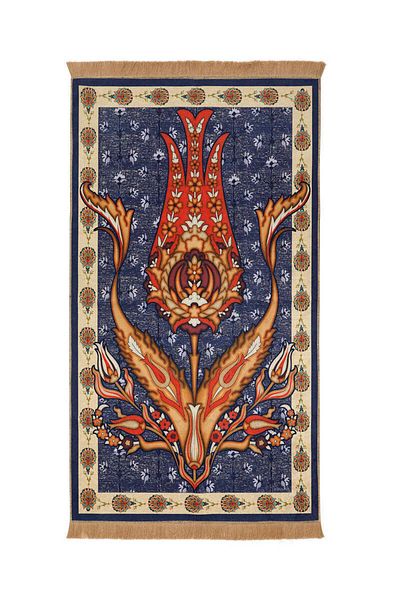 Bursa İpek Navy Blue Velvet Rug Prayer Rug