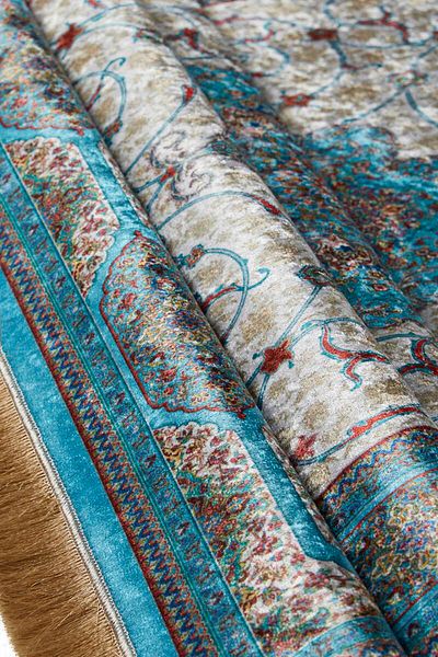 Bursa İpek Blue Velvet Carpet Prayer Rug