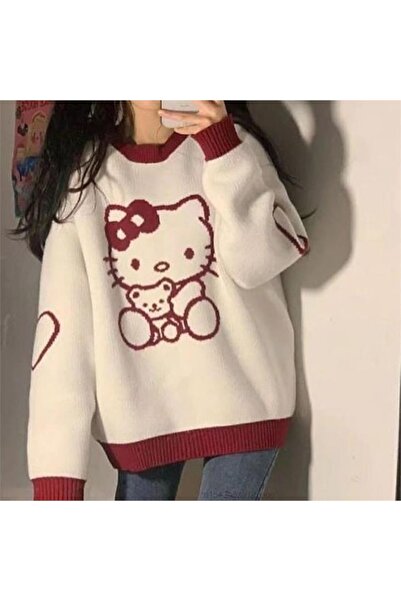 GALAXYBUTIQUE Πουλόβερ Hello Kitty: Bear Friend Xl Λευκό oversized