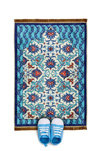 Bursa İpek Navy Blue Velvet Children's Prayer Rug