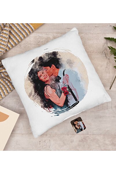 Bk Gift Kişiye Özel Karikatür Portre Beyaz Yastık, Illustrasyon Portre, Arkad...