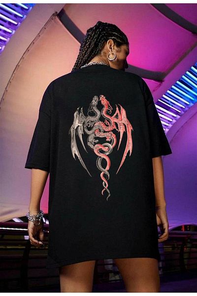 Touz Μπλουζάκι Twin Dragon Back Printed Unisex Oversize