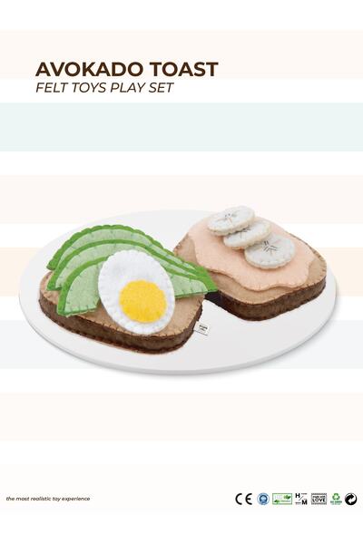 MOTHER AND TOYS Keçe Oyuncak - Avokado Tost Oyun Seti - Felt Toys - %100 El Y...