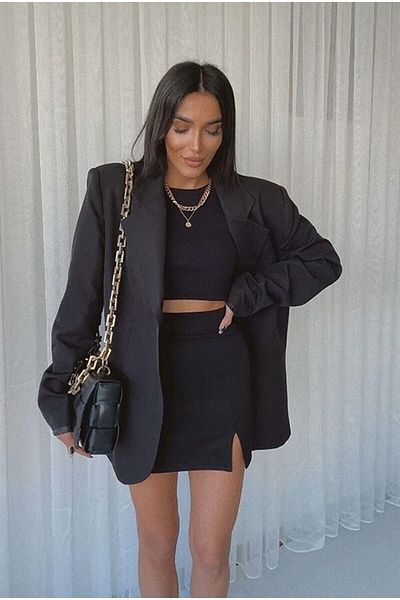 My Blog Black Mini Slit Skirt