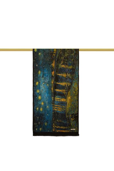 Bursa İpek Navy Blue Starry Nights Silk Painting Scarf