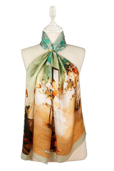 Bursa İpek Beige Ballerina Silk Painting Scarf