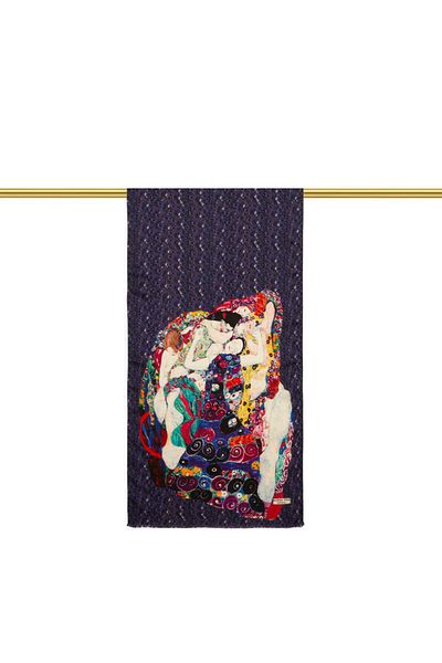 Bursa İpek Navy Blue Women's Silk Painting Scarf