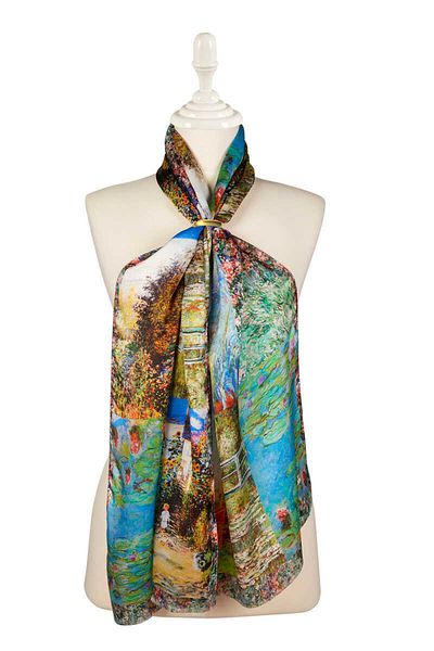 Bursa İpek Blue Monet Collage Silk Painting Scarf