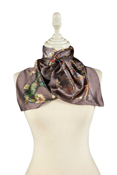 Bursa İpek Almond Flower Patterned Silky Scarf