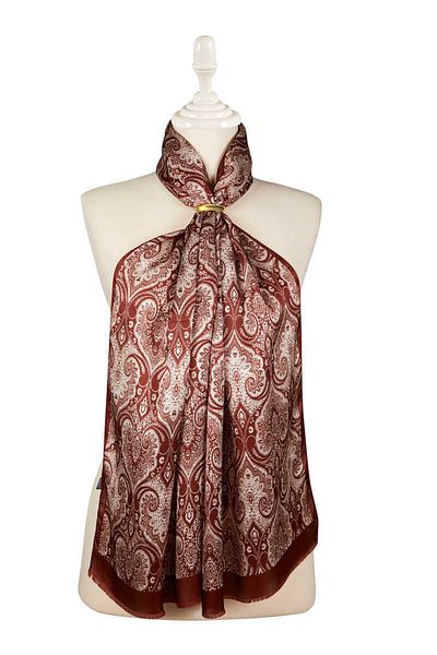 Bursa İpek Cinnamon Damask Pattern Silk Scarf