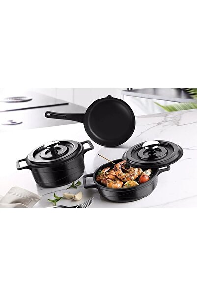 Asey Home Lavonni 5 Piece Cast Iron Mini Mama Sauce Pan and Pot Set 14 Cm