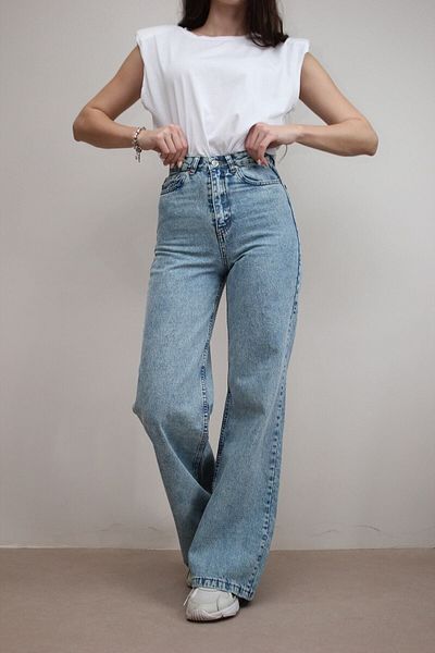 Tebessüm Life Blugi de damă Adel Blue Snow Wash Lycra cu picioare largi - Blugi largi