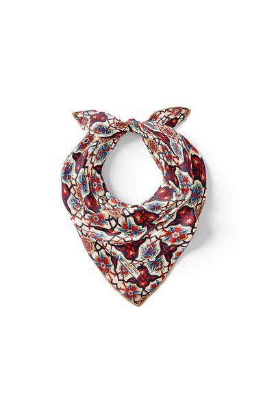 Bursa İpek Navy Blue Red Tile Spiral Pattern Silk Handkerchief