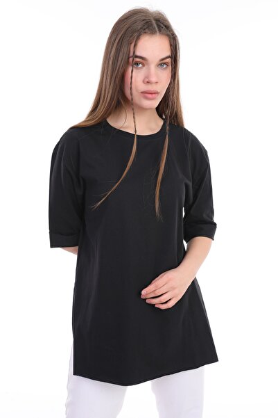 Sfg Life Moda Γυναικείο μονόχρωμο μακρύ και διπλό μπλουζάκι με σχισμή μπροστά...