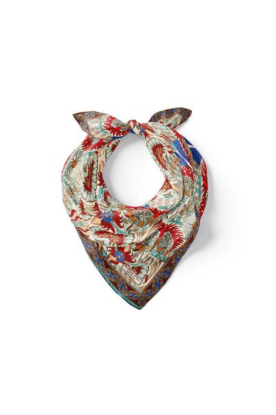 Bursa İpek Ecru Mint Peacock Pattern Silk Handkerchief