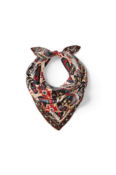Bursa İpek Ecru Navy Blue Peacock Pattern Silk Handkerchief