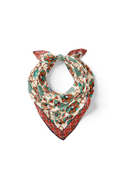 Bursa İpek Ecru Tan Motif Pattern Silk Handkerchief